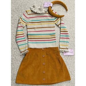 NWT Tommy Bahama Girls Sz XS (4) Sweater Corduroy Skirt and Headband Multicolor